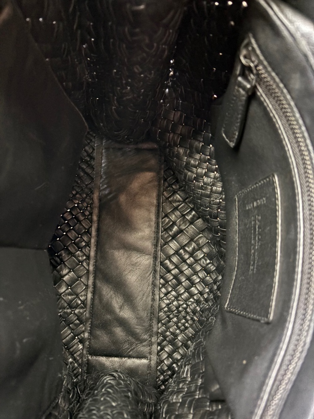 *FIRM PRICE* Falor ITALY Woven Black Leather Tote Handbag - Picture 7 of 15